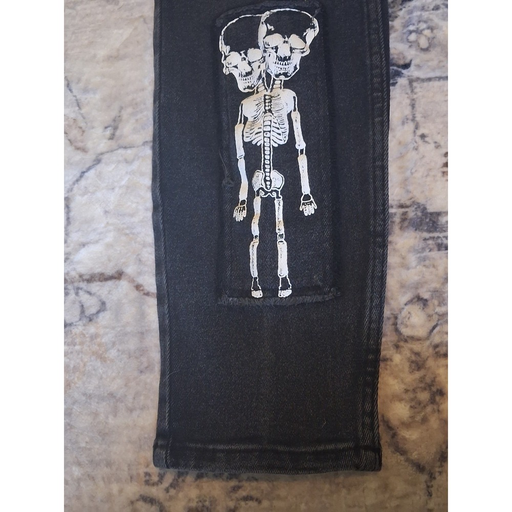 Hot Topic Goth core death rock/Roll Jeans Men 36x32 Black Skeleton Skull Patches - Picture 10 of 11